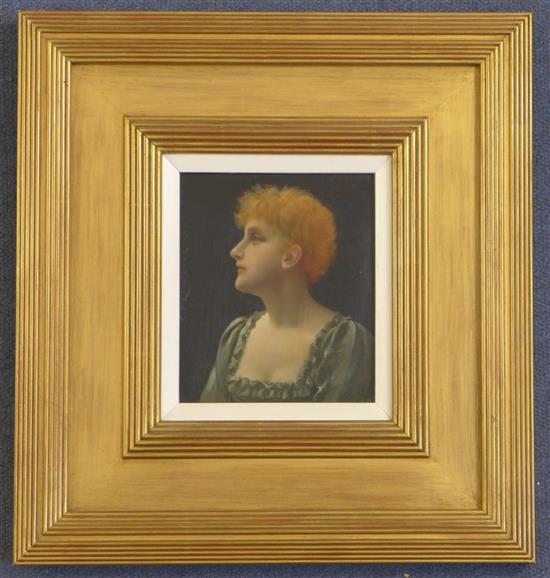 Charles Frederick Lowcock (1878-1922) Portrait of a red haired beauty 6 x 5in.